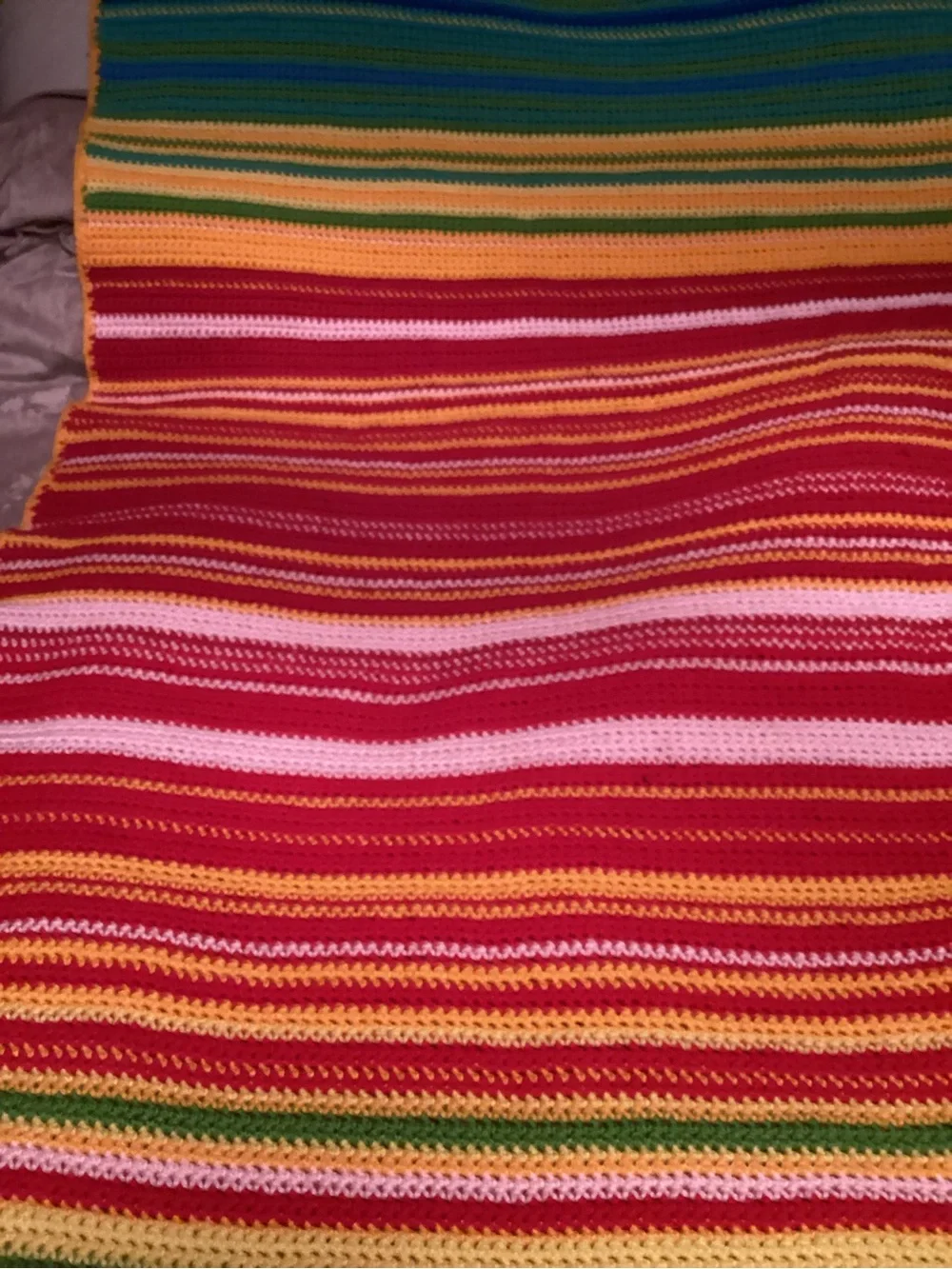 Multicolor Striped Crochet Bed Throw - Rainbow Colors 57” x 88”